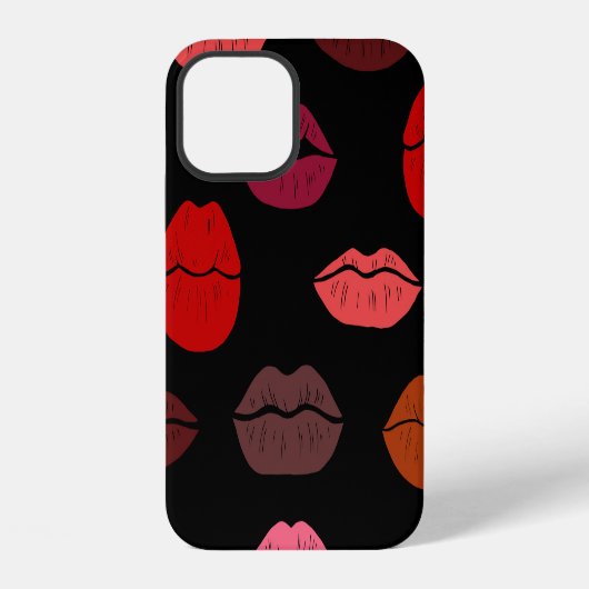 唇の跡、赤いピンクのキス iPhoneケース (裏面)