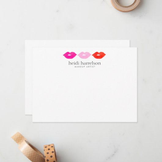 唇はっきりしたトリオ水カラー美しいホワイトフラットノート ノートカード (正面/裏面インサイチュ)