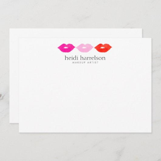 唇はっきりしたトリオ水カラー美しいホワイトフラットノート ノートカード (正面/裏面)