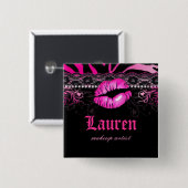 唇はnのダイヤモンドのシマウマのメーキャップアーティストのピンクをひもで締めます 缶バッジ (正面&裏面)