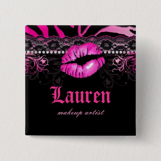唇はnのダイヤモンドのシマウマのメーキャップアーティストのピンクをひもで締めます 缶バッジ (正面)
