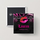 唇はnのダイヤモンドのシマウマのメーキャップアーティストのピンクOrgをひもで締めます 缶バッジ (正面&裏面)