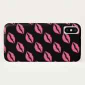 唇ガーリーホットピンクと黒のキス模様 Case-Mate iPhoneケース (裏面(横))