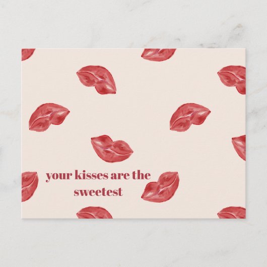 唇キスをする赤のベージュ色の大きなバレンタイン シーズンポストカード (正面)