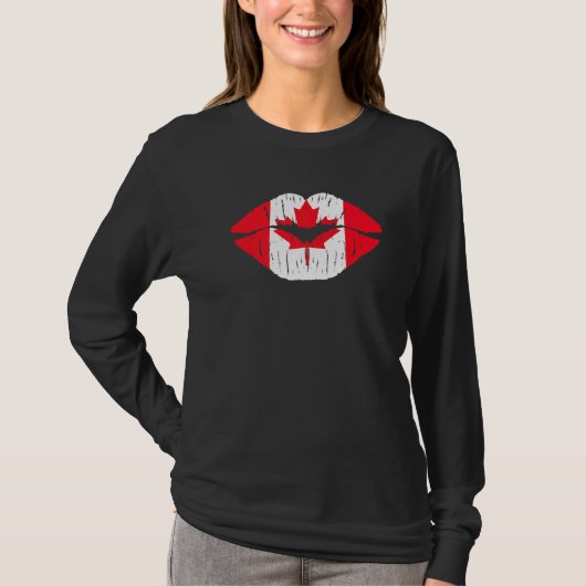 唇&メープルリーフカナダ国旗Happy Canada Day W Tシャツ (正面)