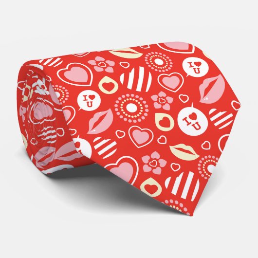 唇、愛とハートバレンタインデーのパターン ネクタイ (ロール)