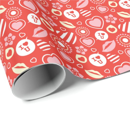 唇、愛とハートバレンタインデーのパターン ラッピングペーパー (ロールコーナー)