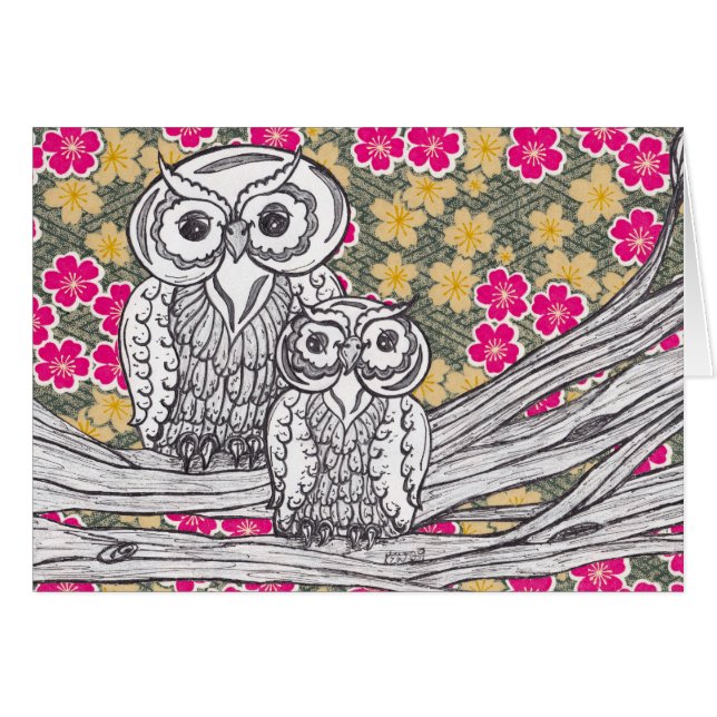 唐紙のフクロウ12のカード (正面横)