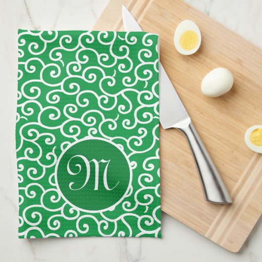 唐草日本のアラベスクつる植物模様 キッチンタオル (四つ折り)