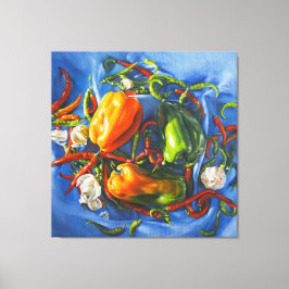 唐辛子とニンニクを使った辛い静物詩 キャンバスプリント