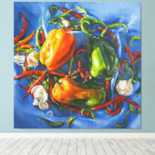 唐辛子とニンニクを使った辛い静物詩 キャンバスプリント (インサイチュ (ウッドフロア))