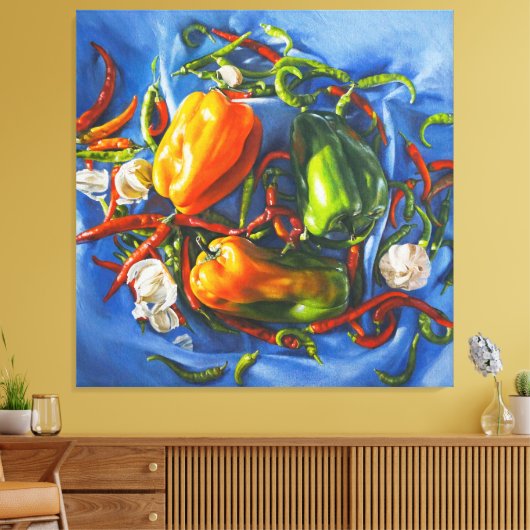 唐辛子とニンニクを使った辛い静物詩 キャンバスプリント (インサイチュ (リビング))
