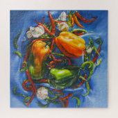 唐辛子とニンニクを使った辛い静物詩 ジグソーパズル (横)