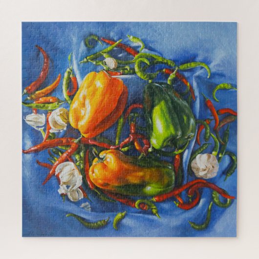 唐辛子とニンニクを使った辛い静物詩 ジグソーパズル (縦)