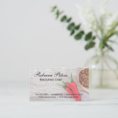 唐辛子とフレークを木製テーブルに 名刺 (スタンド正面)