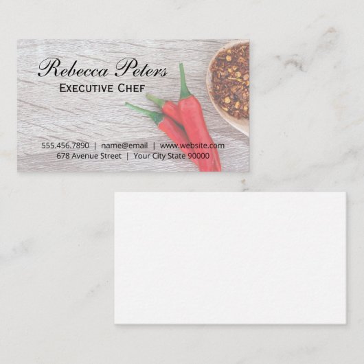 唐辛子とフレークを木製テーブルに 名刺 (正面/裏面)