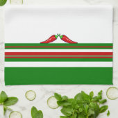 唐辛子と赤、緑、白のストライプ キッチンタオル (折り畳み)