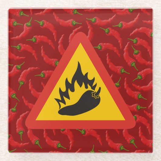 唐辛子の危険信号 ガラスコースター (正面)
