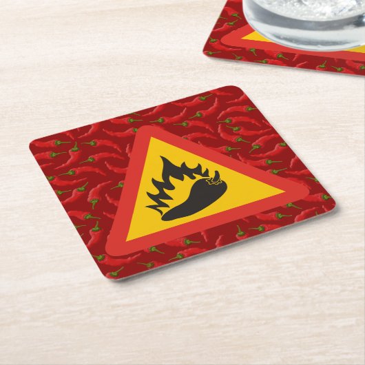 唐辛子の危険信号 スクエアペーパーコースター (アングル)
