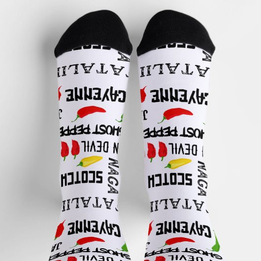 唐辛子の炎の熱いチリ模様 ソックス (上部)