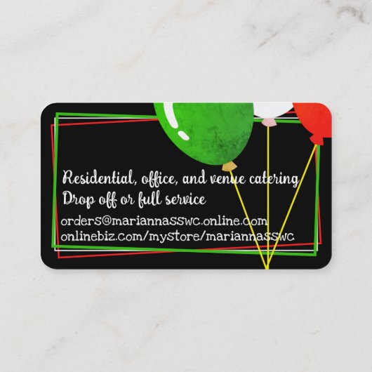 唐辛子メキシコ南西部シェフケータリング部 名刺 (裏面)