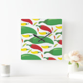 唐辛子模様 スクエア壁時計 (ホーム)