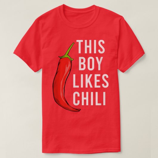 唐辛子辛い食べ物おもしろいことわざ少年はチリが好き Tシャツ (デザイン正面)