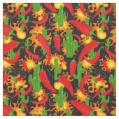 唐辛子、サボテンと炎のパターン ファブリック (クローズアップ)