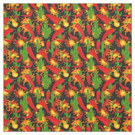 唐辛子、サボテンと炎のパターン ファブリック