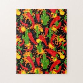 唐辛子、サボテンと炎カラフル ジグソーパズル