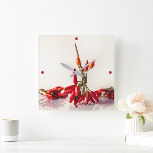 唐辛子 スクエア壁時計 (ホーム)