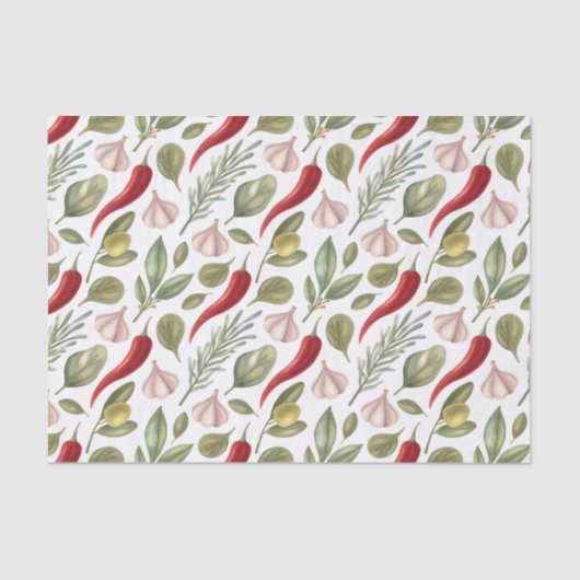 唐辛子、ニンニク、オリーブとハーブ 薄葉紙 (正面)