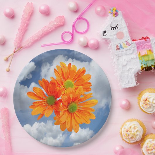 唯一の3ゲルベラデイジー花+あなたのテキストとアイディア ペーパープレート (パーティー)