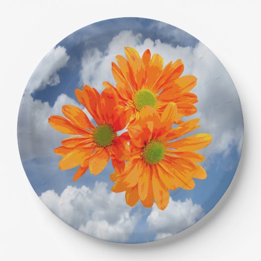 唯一の3ゲルベラデイジー花+あなたのテキストとアイディア ペーパープレート (正面)