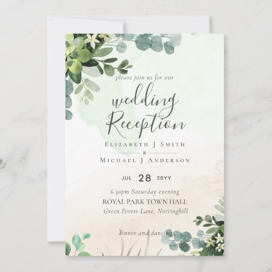 唯一エレガントの緑のウェディングレセプション夕べ 招待状 (正面)