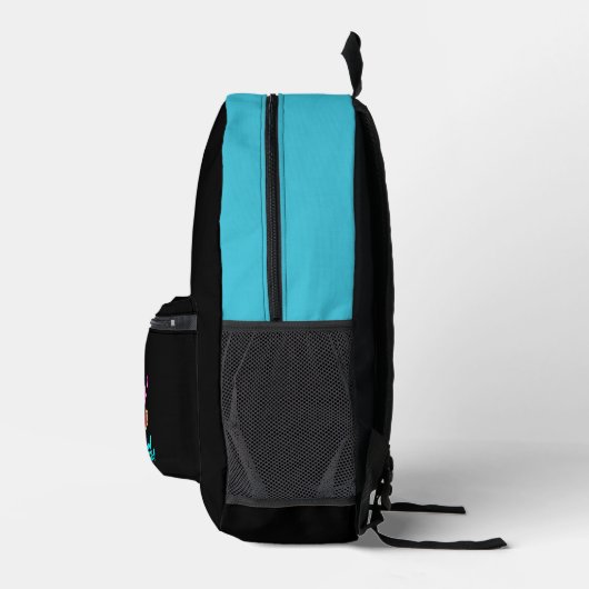 唯一信じのクリスチャン引用文と花を黒に プリントバックパック (右)