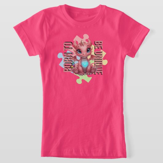 唯一無二の存在 - ドラゴンのハート かわいいベビードラゴン Tシャツ (レイダウン)