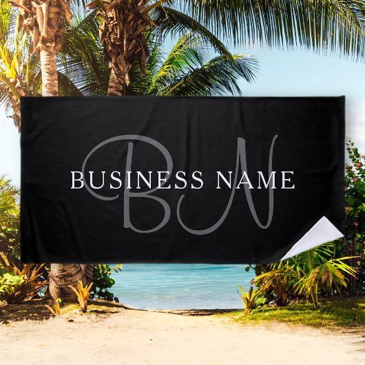 商号又は氏モノグラム |黒と白 ビーチタオル