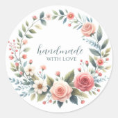 商品ラベルシール丸い花リース手作り ラウンドシール (正面)