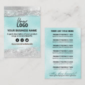 商品価格原料表アイスブルーとシルバー 名刺 (正面/裏面)