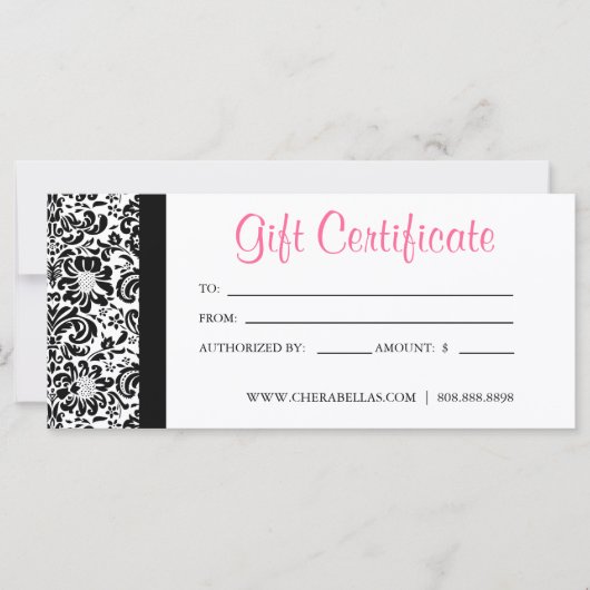 商品券サロンスパピンクダマスクフレーム (正面)