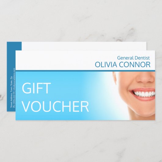 商品券デンタルケア健康スマイル青 サンキューカード (正面/裏面)