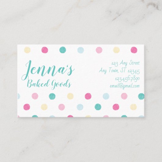 商品焼いたおもしろいカラフルドットパタカスタムーン 名刺 (正面)