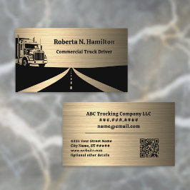 商業トラックドライバーとハイウェイQRコード ゴールド 名刺