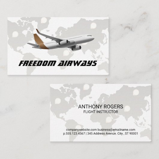 商業用飛行機 | ワールドマップの背景 名刺 (正面/裏面)