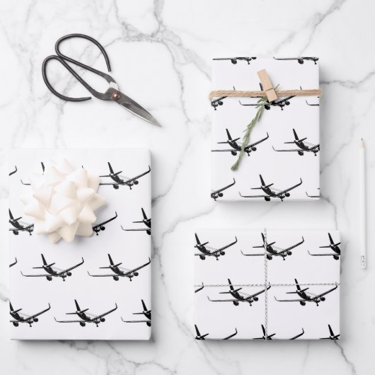 商用飛行機バックビューグラフィックモチーフのパターン ラッピングペーパーシート (正面)