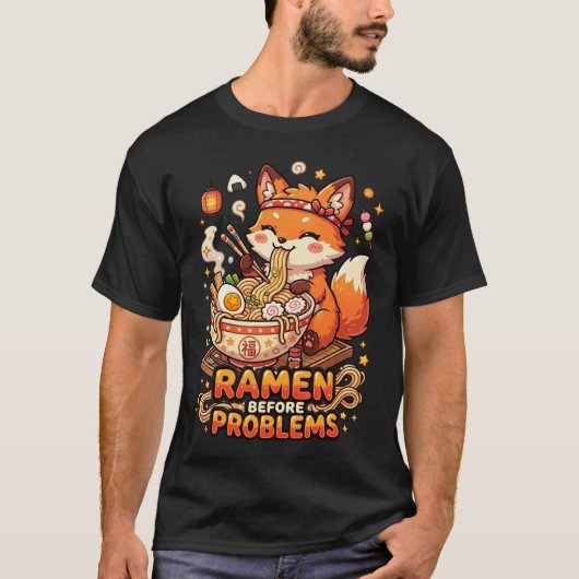 問題の前のラーメン かわいいラーメン好き Tシャツ (正面)