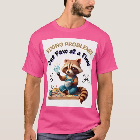 問題を修正する一足一足 – Cute Raccoon M Tシャツ (正面)