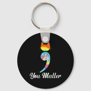 問題セミコロン絞り染め猫の自殺防止 キーホルダー