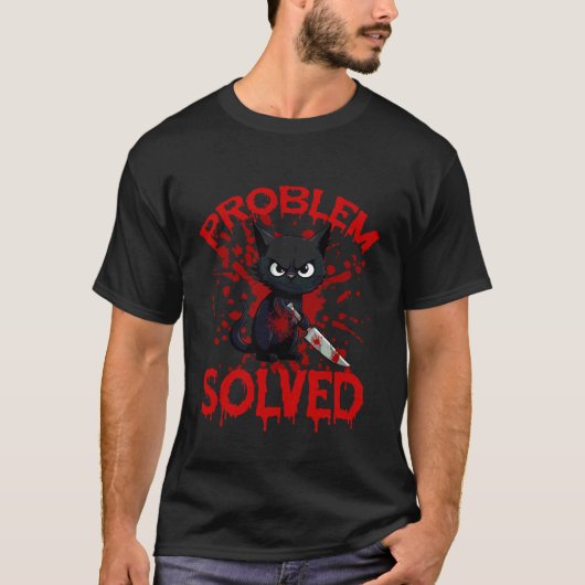 問題解決のじっと見つめる猫 Tシャツ (正面)